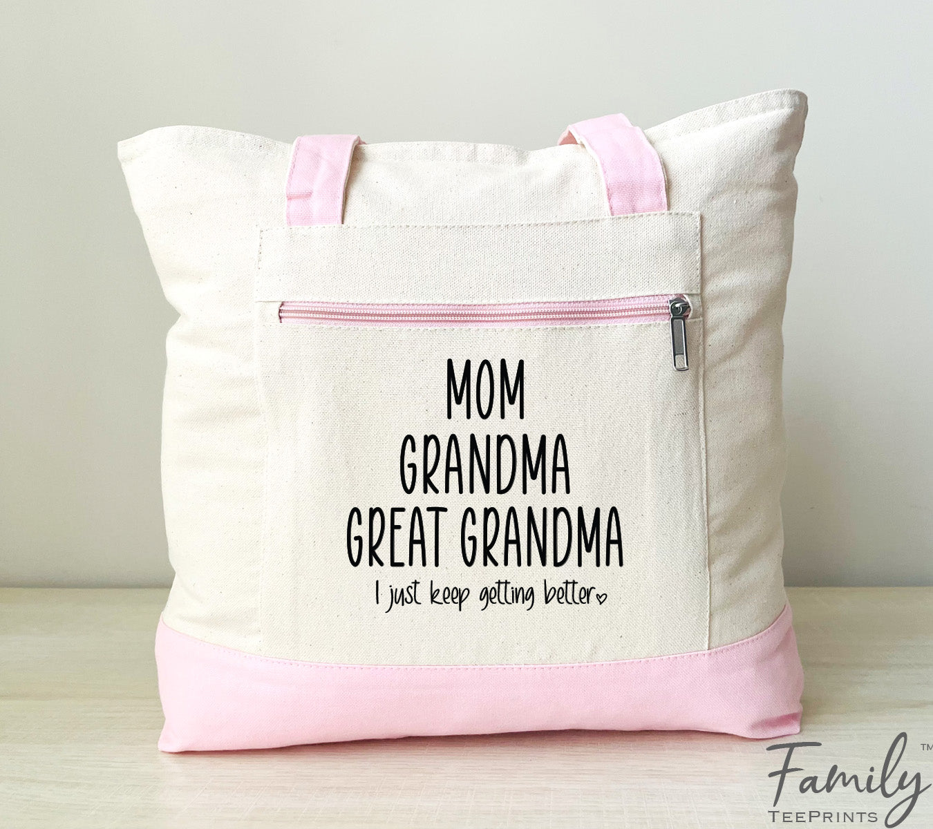 Mom Grandma Great Grandma - Zippered Tote Bag - Two Tone Bag