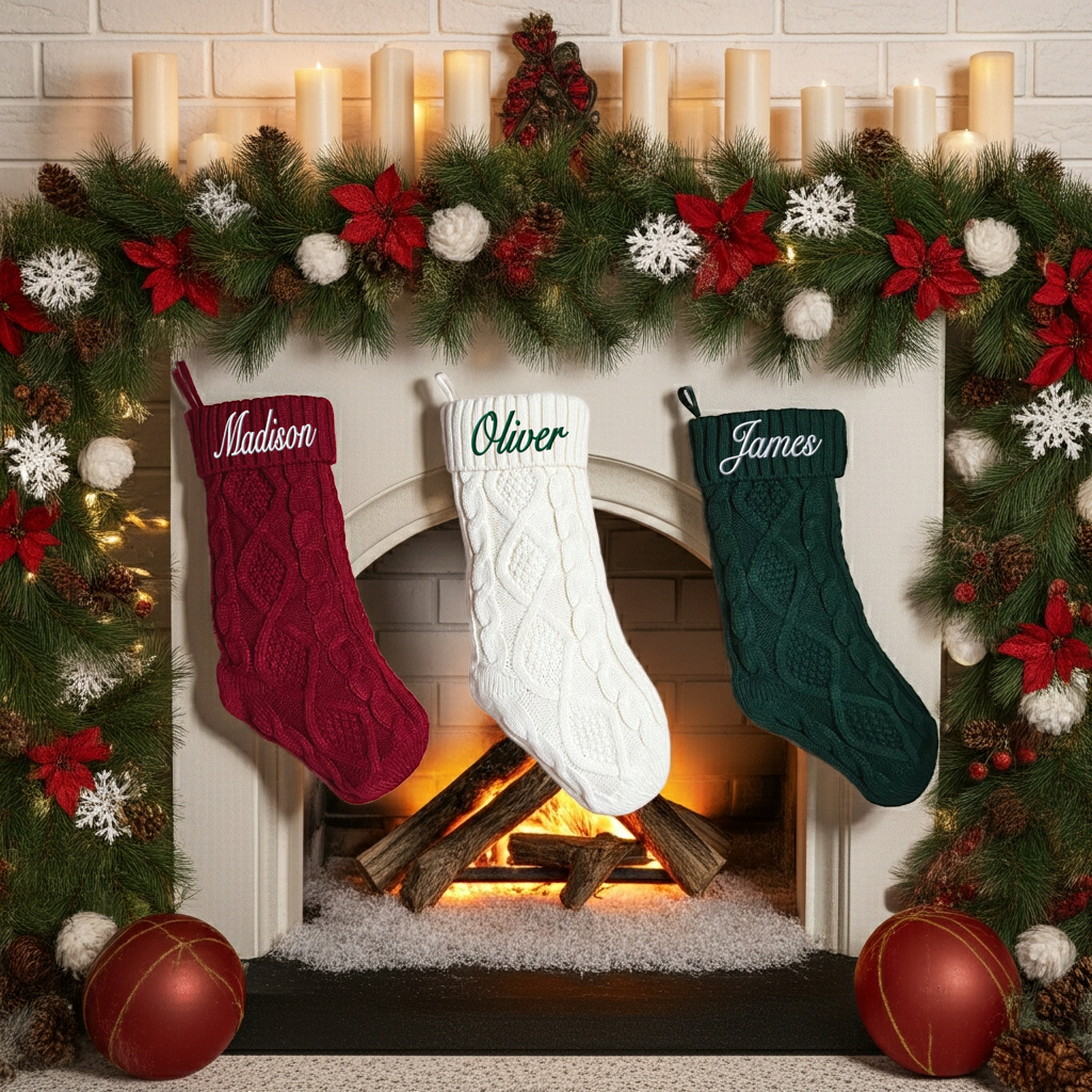 Personalized Knit Christmas Stockings - Custom Holiday Decor
