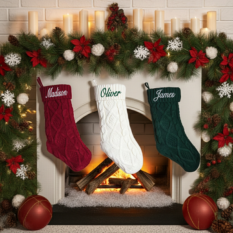 Personalized Knit Christmas Stockings - Custom Holiday Decor