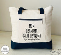 Mom Grandma Great Grandma - Zippered Tote Bag - Two Tone Bag - Great Grandma Gift - familyteeprints