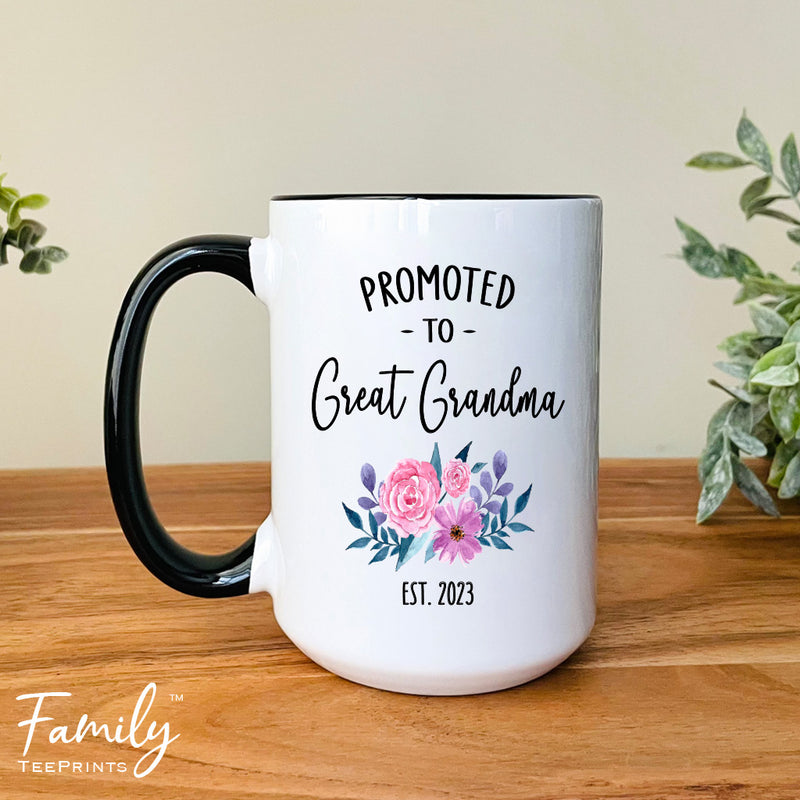 Promoted To Great Grandma Est. 2023 - Coffee Mug - Gifts For Great Grandma - Great Grandma Mug - familyteeprints