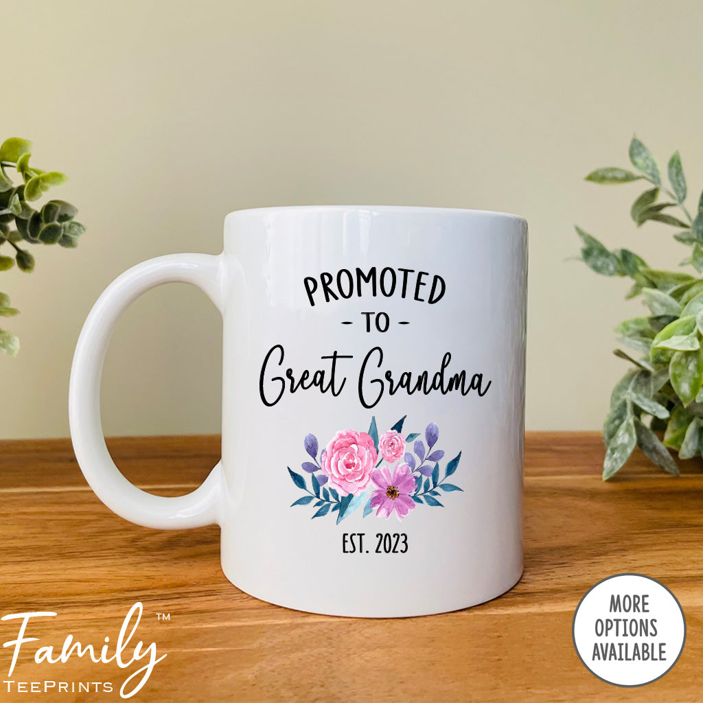 Promoted To Great Grandma Est. 2023 - Coffee Mug - Gifts For Great Grandma - Great Grandma Mug - familyteeprints