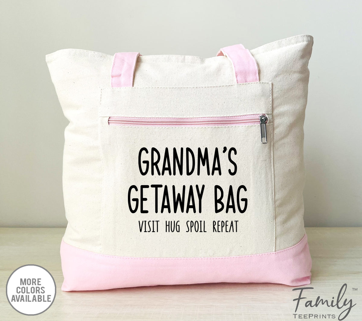 Grandma's Getaway Bag - Grandma Zippered Tote Bag - Two Tone Bag - Grandma Gift - familyteeprints