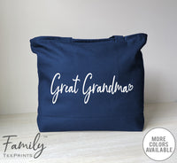Great Grandma Heart - Zippered Tote Bag - Great Grandma Bag - Great Grandma Gift - familyteeprints