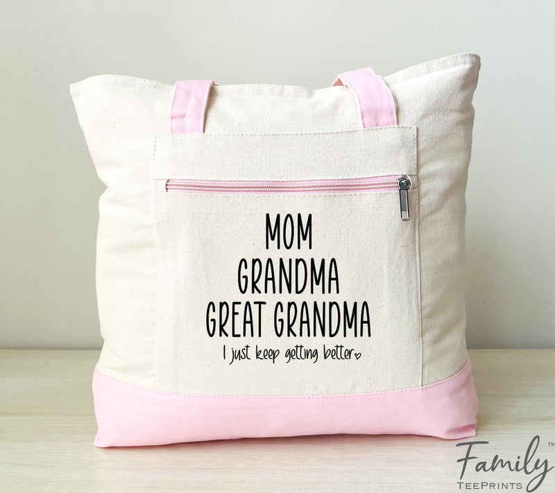 Mom Grandma Great Grandma - Zippered Tote Bag - Two Tone Bag - Great Grandma Gift - familyteeprints