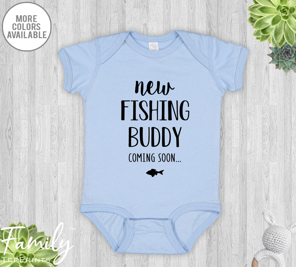New Fishing Buddy Coming Soon - Baby Onesie - Pregnancy Reveal Gift - Baby Announcement - familyteeprints