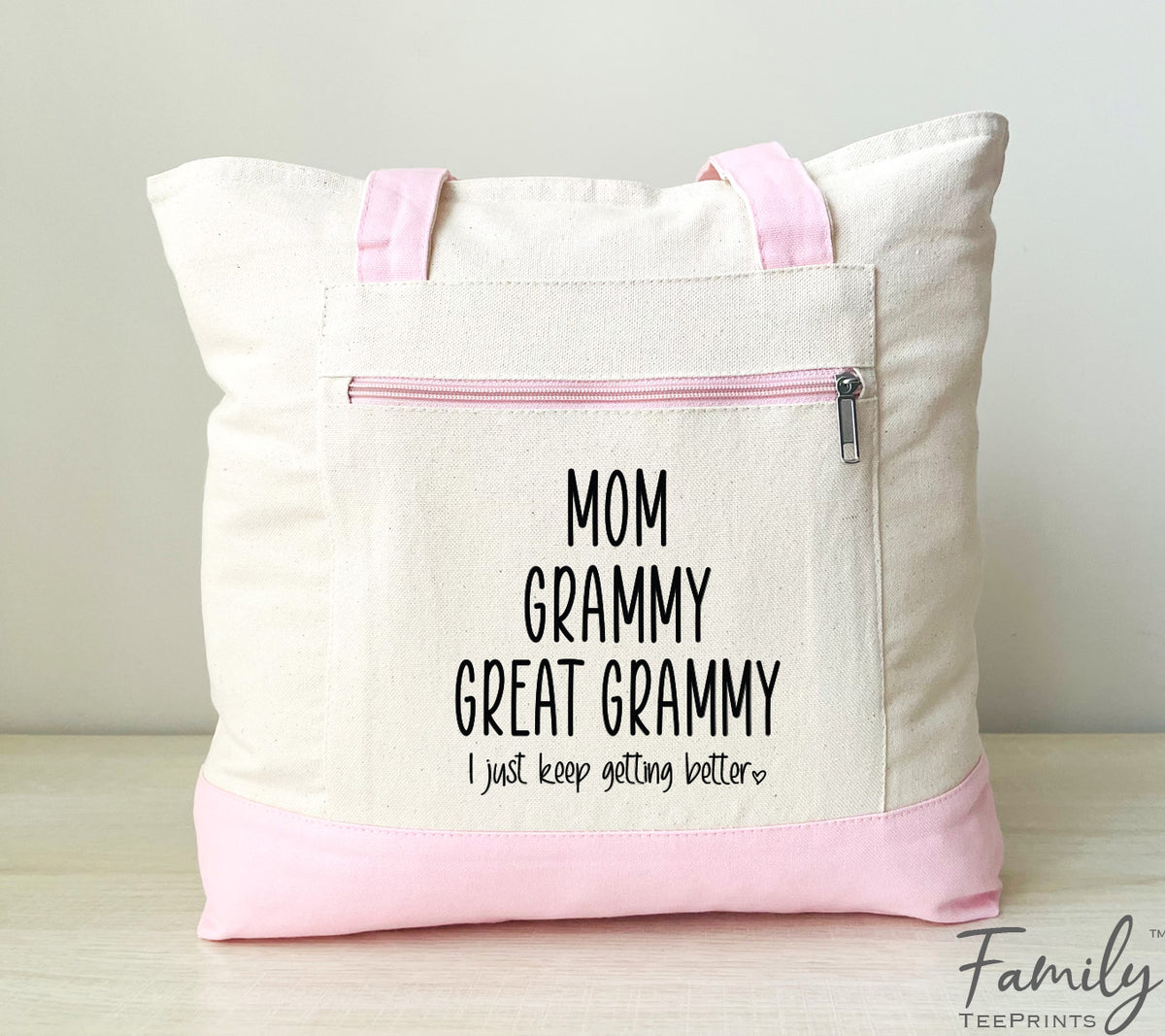 Mom Grammy Great Grammy - Zippered Tote Bag - Two Tone Bag - Great Grammy Gift - familyteeprints