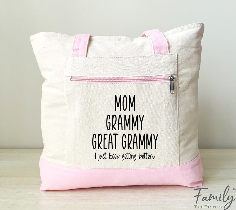 Mom Grammy Great Grammy - Zippered Tote Bag - Two Tone Bag - Great Grammy Gift - familyteeprints