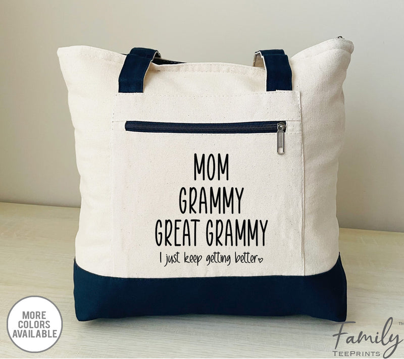 Mom Grammy Great Grammy - Zippered Tote Bag - Two Tone Bag - Great Grammy Gift - familyteeprints