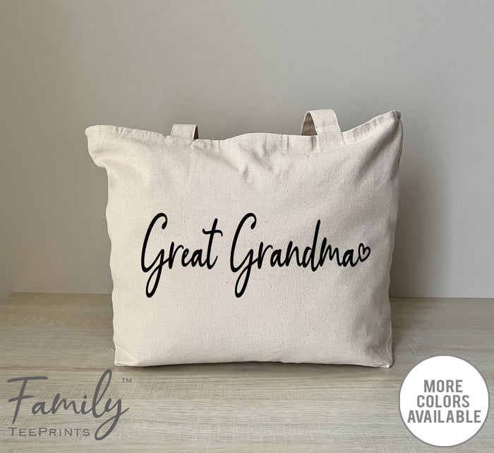 Great Grandma Heart - Zippered Tote Bag - Great Grandma Bag - Great Grandma Gift