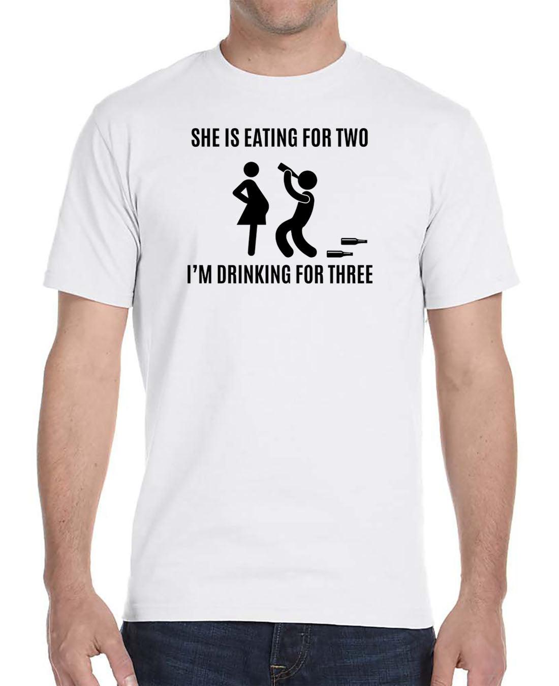 She Is Eating For Two I'm Drinking For Three - Unisex T-Shirt - Pregnancy Reveal Gift - familyteeprints