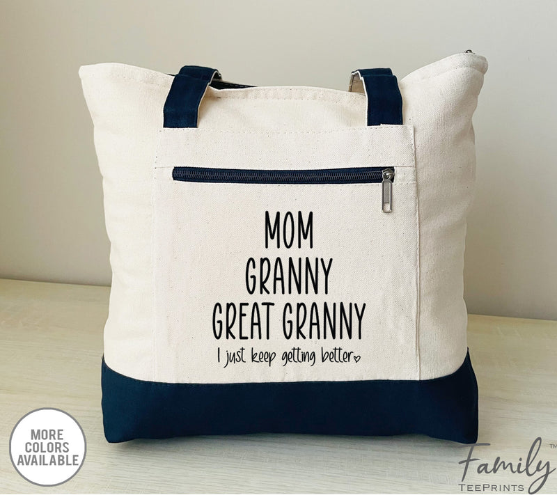 Mom Granny Great Granny - Zippered Tote Bag - Two Tone Bag - Great Granny Gift - familyteeprints