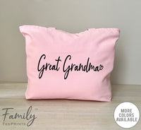 Great Grandma Heart - Zippered Tote Bag - Great Grandma Bag - Great Grandma Gift - familyteeprints