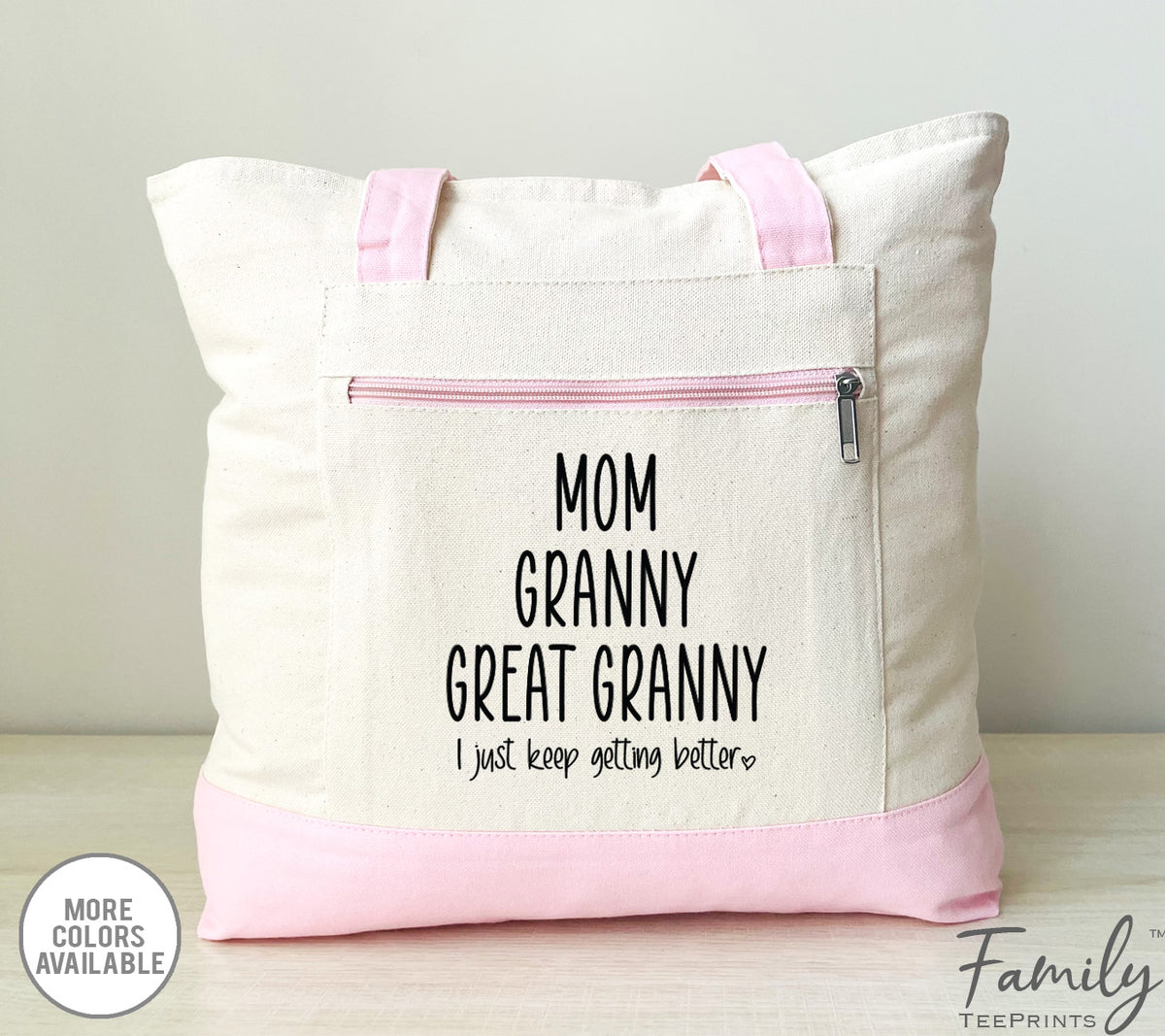 Mom Granny Great Granny - Zippered Tote Bag - Two Tone Bag - Great Granny Gift - familyteeprints