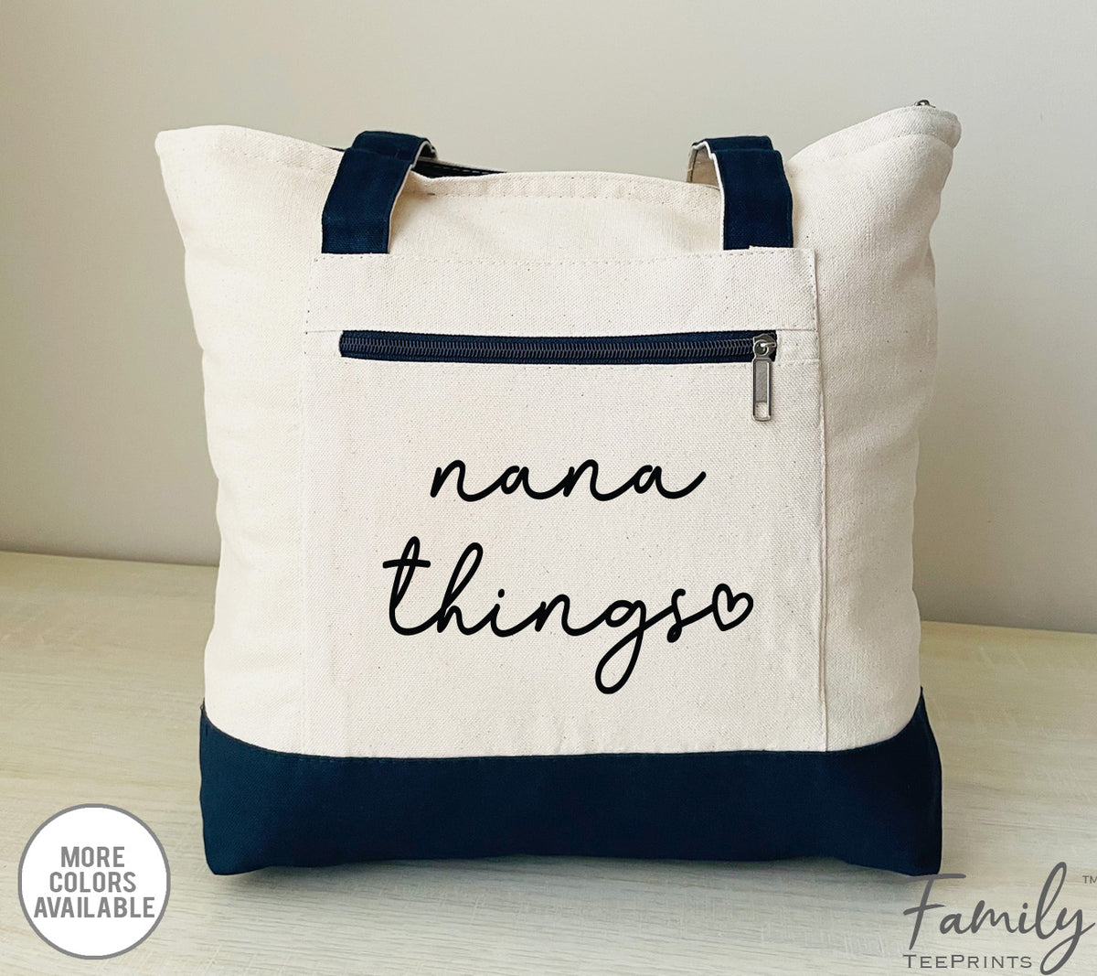Nana Things - Nana Zippered Tote Bag - Two Tone Bag - Nana Gift - familyteeprints
