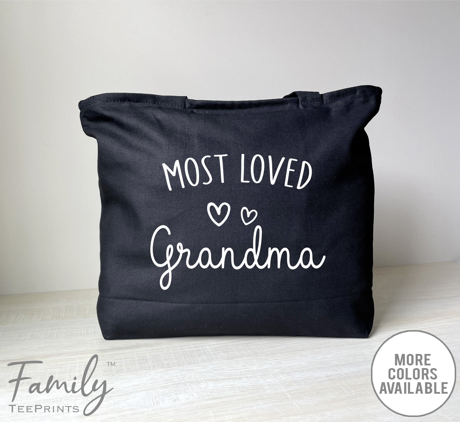 Most Loved Grandma - Zippered Tote Bag - Grandma Bag - Grandma