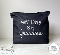 Most Loved Grandma - Zippered Tote Bag - Grandma Bag - Grandma Gift - familyteeprints