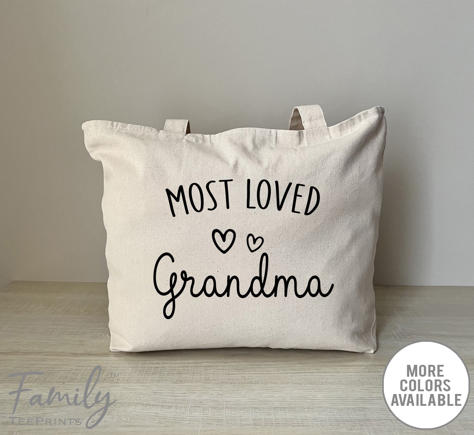Most Loved Grandma - Zippered Tote Bag - Grandma Bag - Grandma