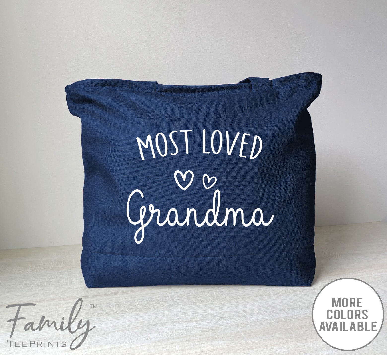 Most Loved Grandma - Zippered Tote Bag - Grandma Bag - Grandma