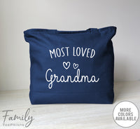 Most Loved Grandma - Zippered Tote Bag - Grandma Bag - Grandma Gift - familyteeprints