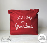 Most Loved Grandma - Zippered Tote Bag - Grandma Bag - Grandma Gift - familyteeprints