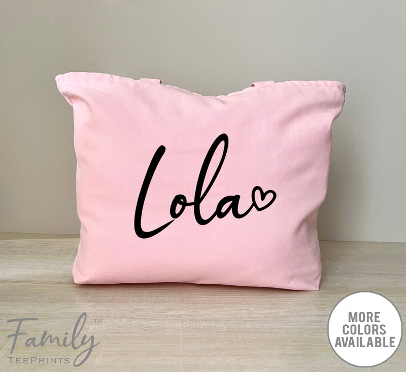 Lola Heart - Zippered Tote Bag - Lola Bag - Lola Gift - familyteeprints