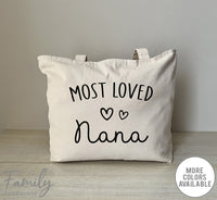 Most Loved Nana - Zippered Tote Bag - Nana Bag - Nana Gift - familyteeprints