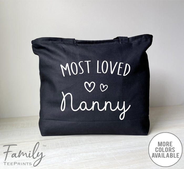 Most Loved Nanny - Zippered Tote Bag - Nanny Bag - Nanny Gift