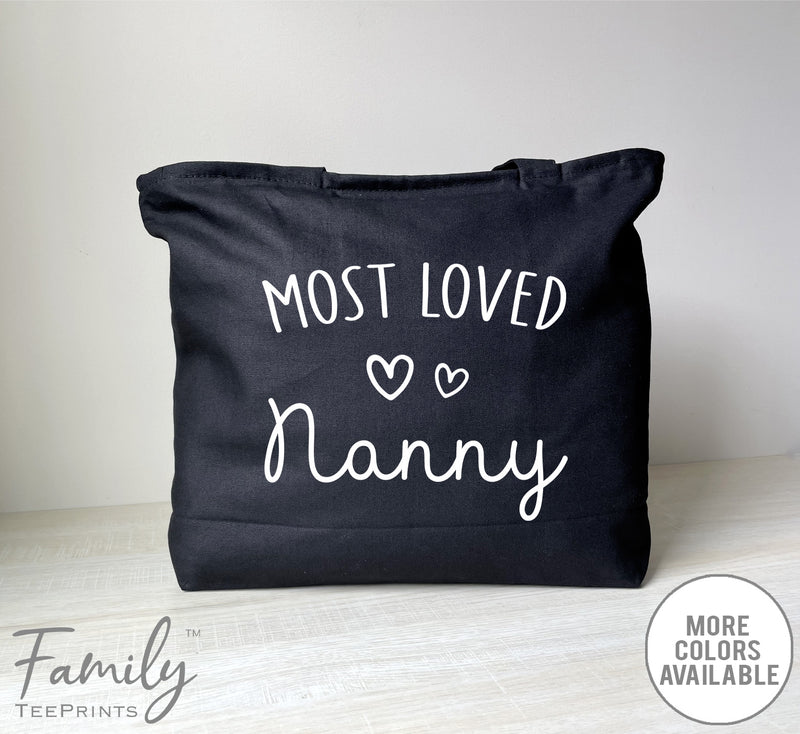 Most Loved Nanny - Zippered Tote Bag - Nanny Bag - Nanny Gift - familyteeprints