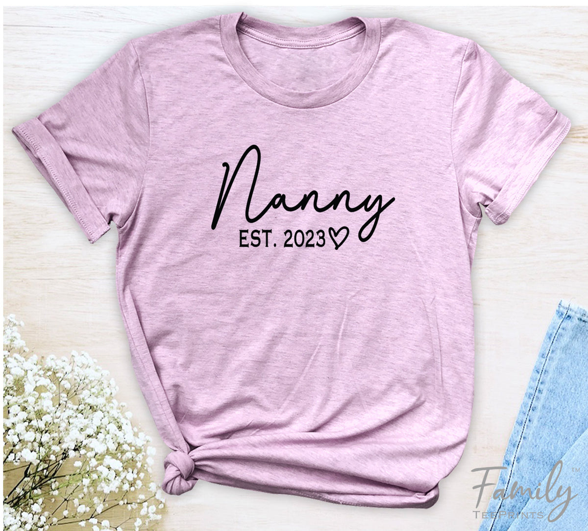 Nanny Est. 2023 - Unisex T-shirt - Nanny Shirt - Gift For Nanny To Be - familyteeprints