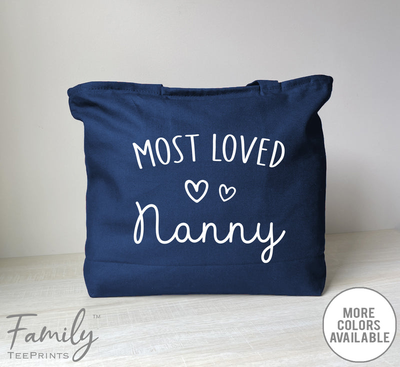 Most Loved Nanny - Zippered Tote Bag - Nanny Bag - Nanny Gift - familyteeprints
