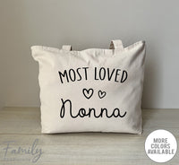 Most Loved Nonna - Zippered Tote Bag - Nonna Bag - Nonna Gift - familyteeprints