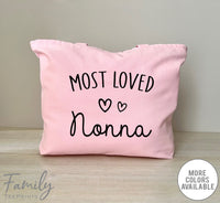 Most Loved Nonna - Zippered Tote Bag - Nonna Bag - Nonna Gift - familyteeprints
